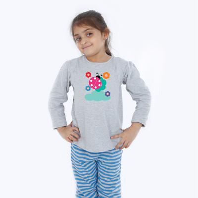 Grey Full Sleeve Girls Pyjama - Lady Bug