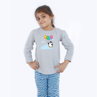 Grey Full Sleeve Girls Pyjama - Baby Ballons