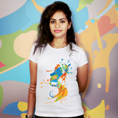 Women Round Neck White Tops- Splash