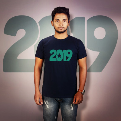 Men Round Neck Blue T-Shirt - 2019