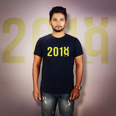 Men Round Neck Blue T-Shirt - 2019 Rising