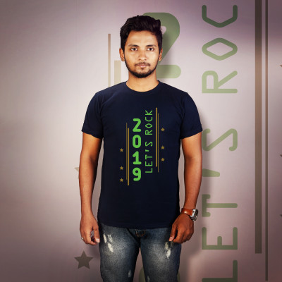 Men Round Neck Blue T-Shirt - Lets Rock 2019