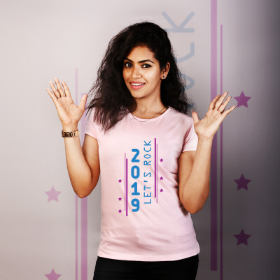 Women Round Neck Pink Tops - Lets Rock 2019